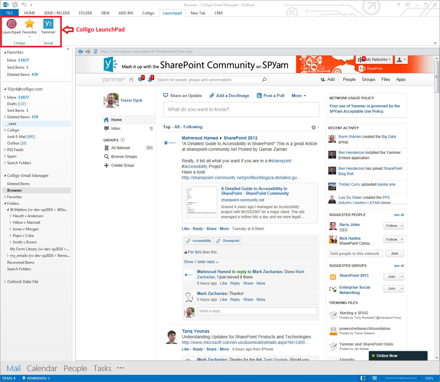 Social SharePoint with Yammer in Outlook the easy way!