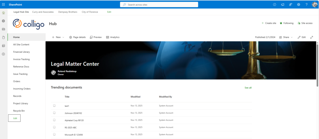 SharePoint used as a legal document management system with matter-based organization - image