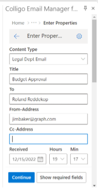 Colligo extracts valuable metadata from your email like the subject, sender, recipients, sent date/time, and more - screenshot
