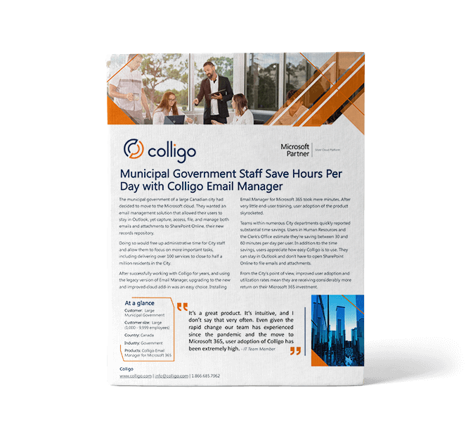 Large Municipal Government Uses Colligo Email Manager for Microsoft 365 Case Study