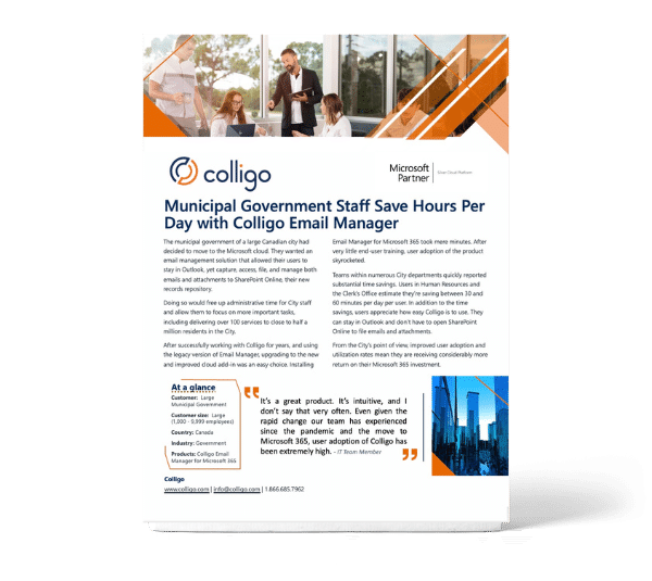 Large Municipal Government Uses Colligo Email Manager for Microsoft 365 Case Study