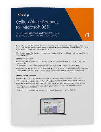 Colligo Office Connect for Microsoft 365 Feature Sheet Cover. Image
